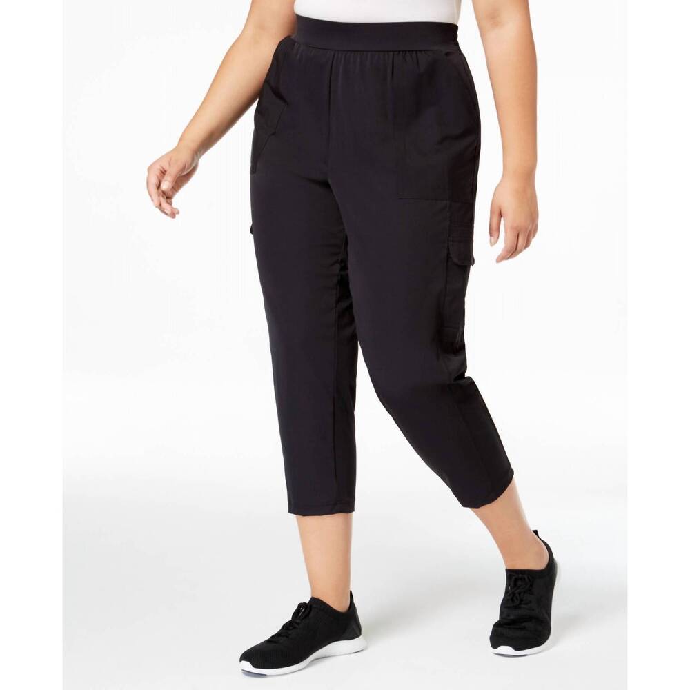 NEW IDEOLOGY activewear plus size woven cargo pants in noir